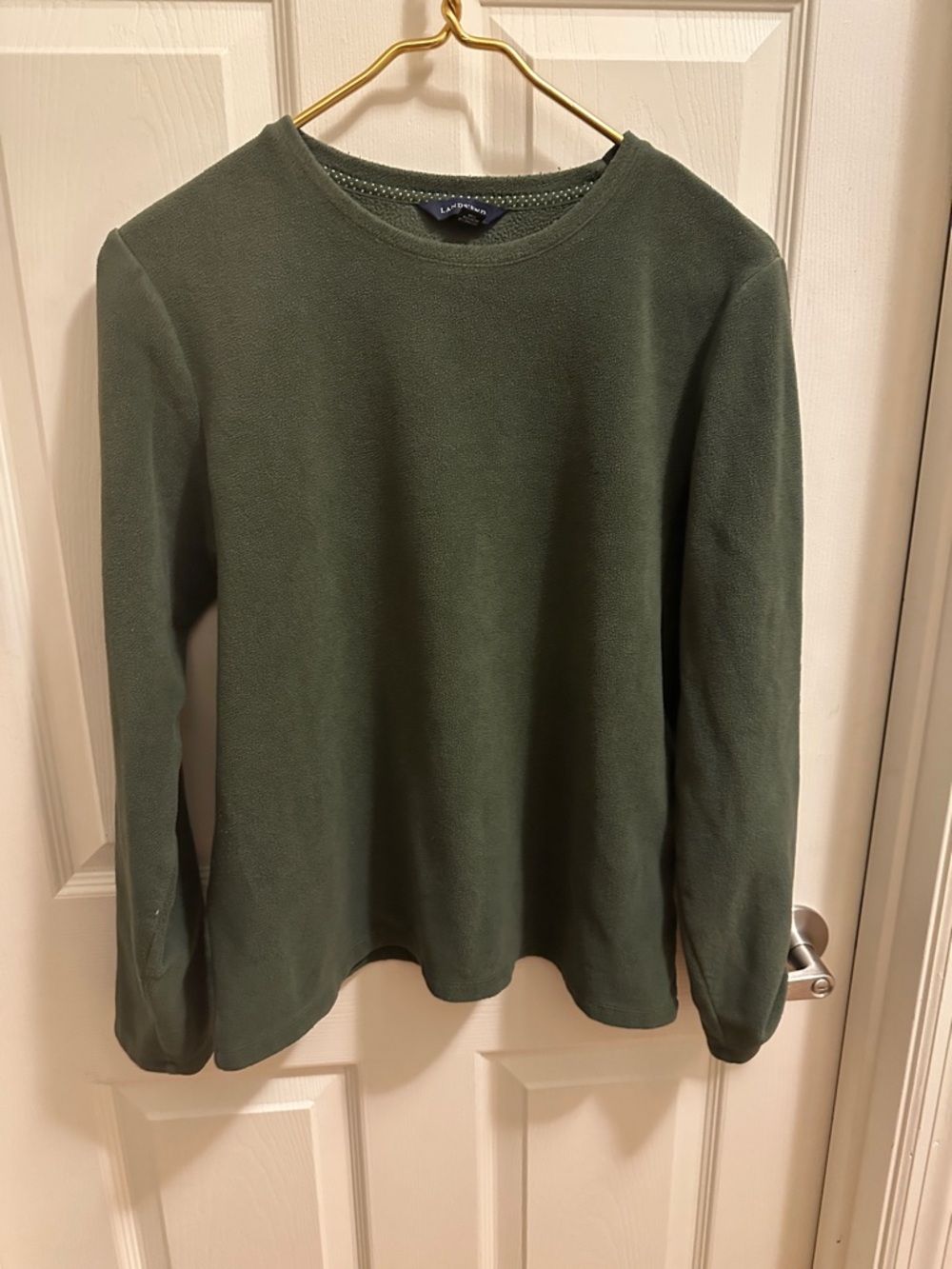 Lands' End Olive Crewneck Fleece Pullover